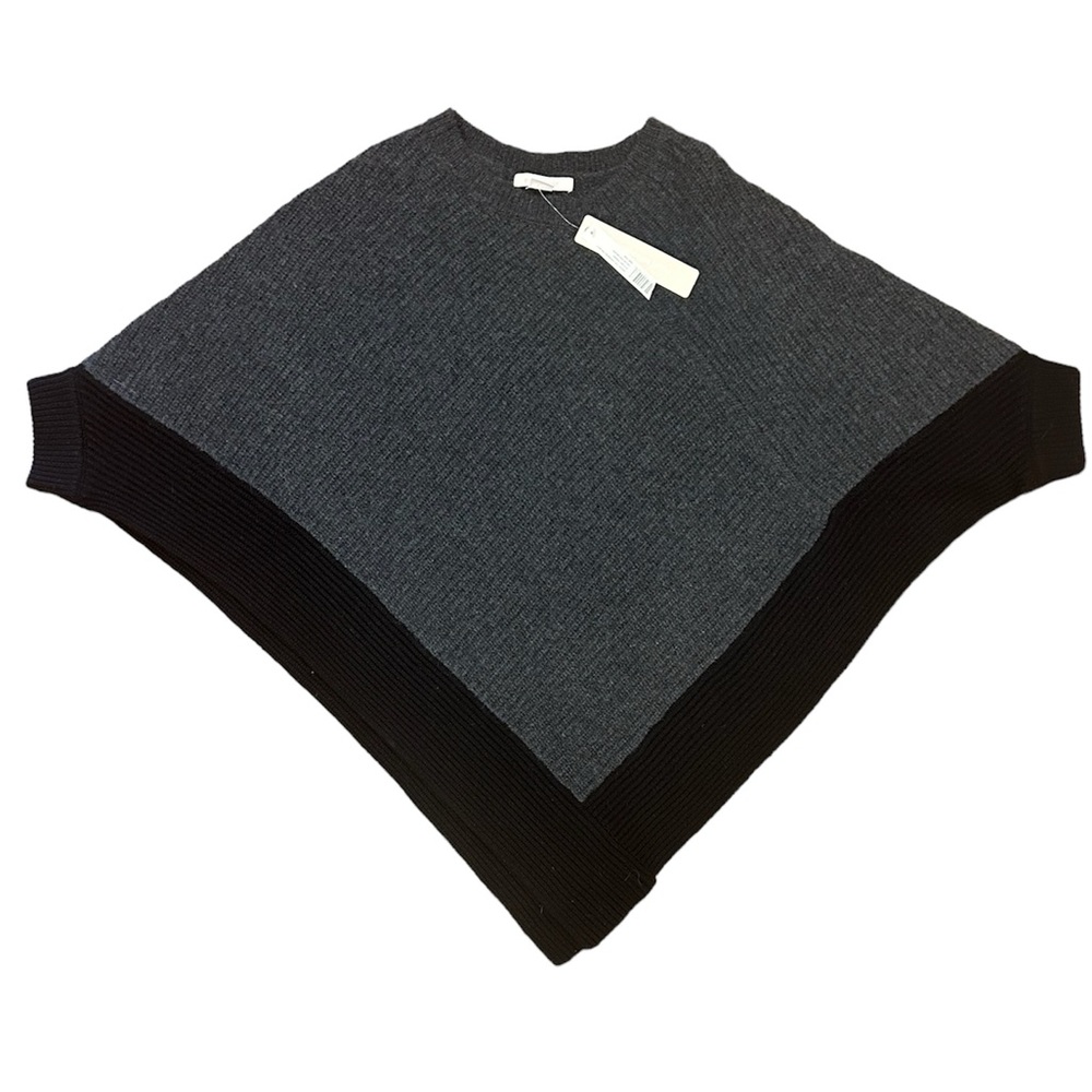 NWT NEW The Cashmere Project Grey Sweater Poncho Cape Black Trim 100% Cashmere